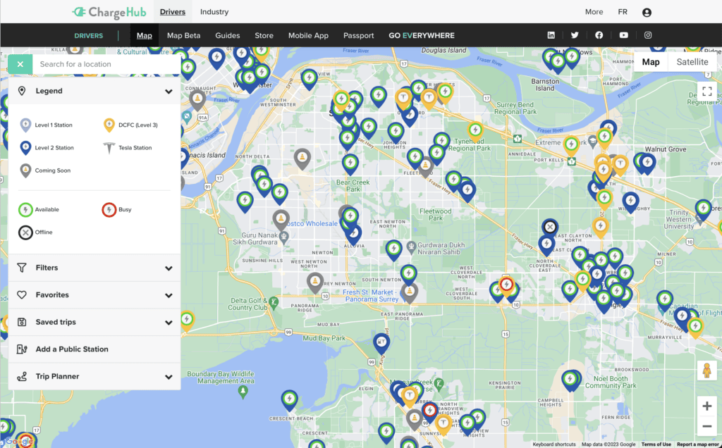 EV parking locations in Surrey BC