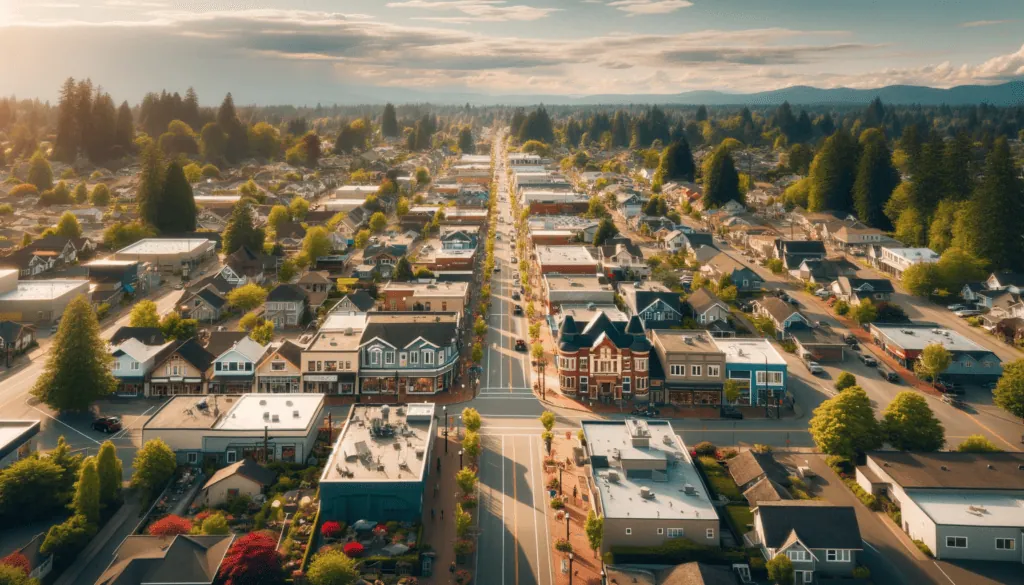 Drone image of the historical downtown Cloverdale