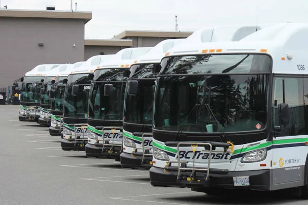 Photo of a fleet of BC Transit buses that operate in Vancouver