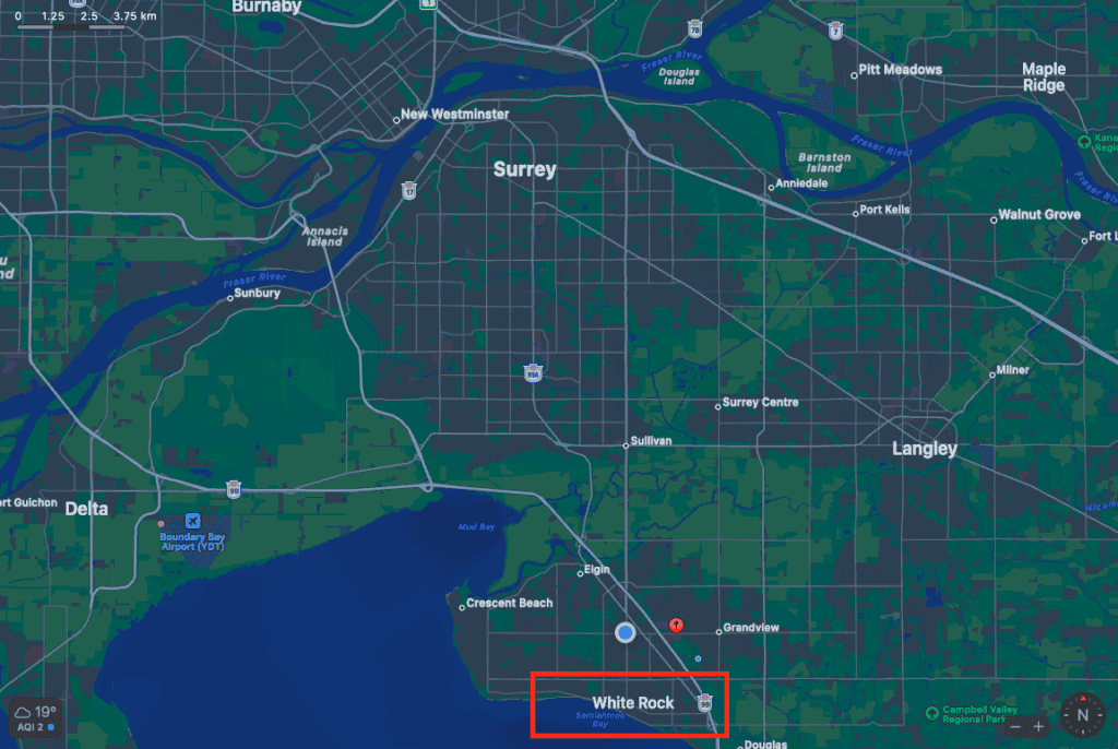 Map showing the accessibly of White Rock and how its not a pass-through town