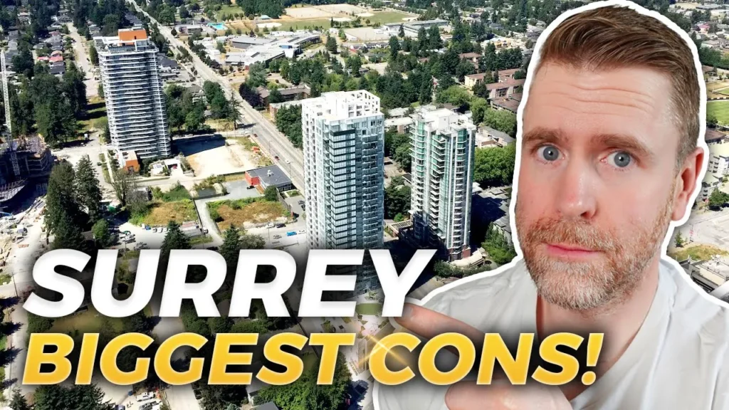 The thumbnail for our video about the Cons of living in Surrey, BC