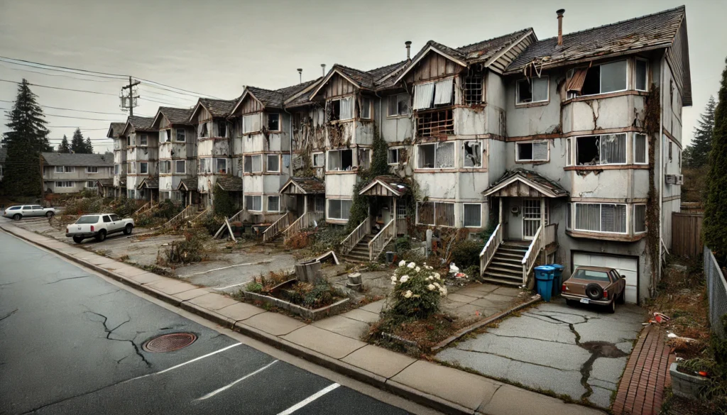 A dramatized photo of what a mismanaged strata complex would be in a townhome development in Surrey, BC