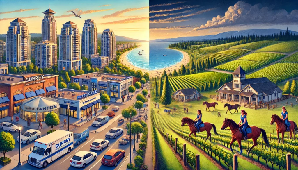 A dramatized photo of what the lifestyle differences could be in Surrey and Langley, BC