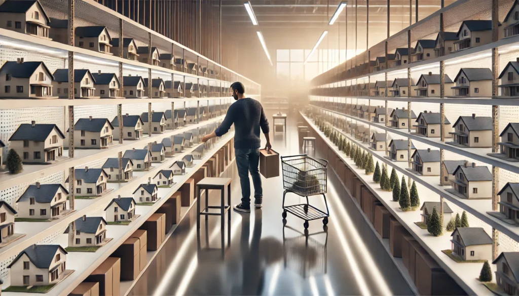 a serene indoor shopping scene depicting a person shopping in a store during a boxing day sale, for Buying a Home in 2025