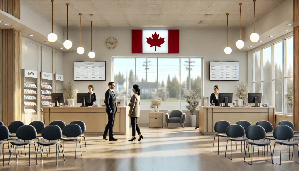 dall·e 2025 01 03 15.33.49 a simple and realistic depiction of the interior of a bank in surrey, british columbia, canada, without any digital displays or screens. the image sho